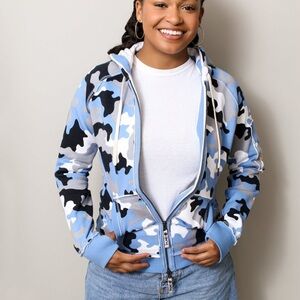 Blue Camo Zip-Up Hooded Jacket by Thumb United, sizes XL and 2x NWT